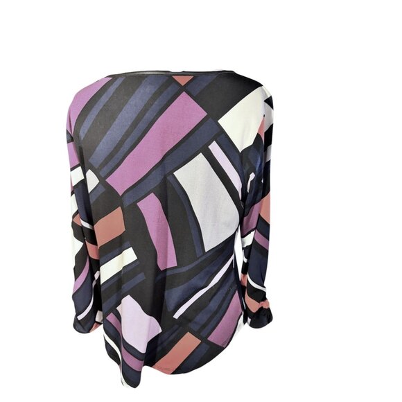 Worthington Petite Medium Geometric Print Top With 3/4 Sleeves - Picture 3 of 9